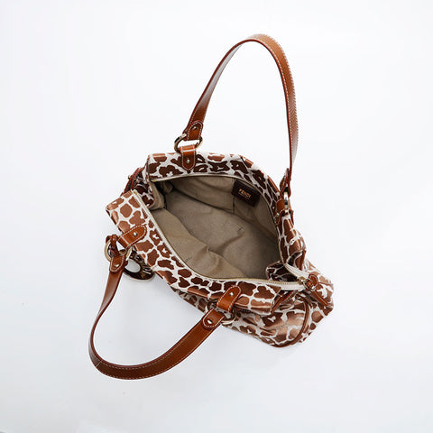 FENDI Leo Bird Pattern Canvas Shoulder Bag Brown WS21336
