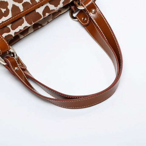 FENDI Leo Bird Pattern Canvas Shoulder Bag Brown WS21336