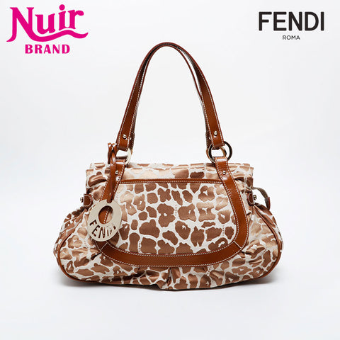 FENDI Leo Bird Pattern Canvas Shoulder Bag Brown WS21336
