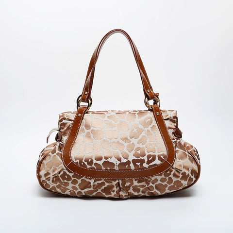 FENDI Leo Bird Pattern Canvas Shoulder Bag Brown WS21336