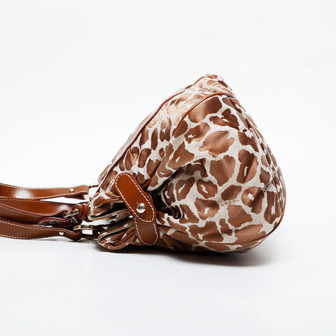 FENDI Leo Bird Pattern Canvas Shoulder Bag Brown WS21336