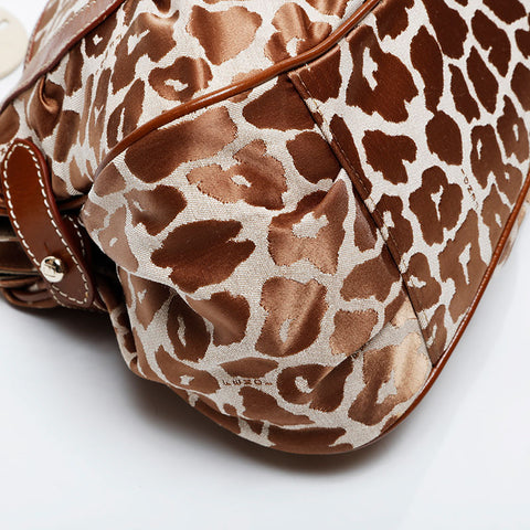 FENDI Leo Bird Pattern Canvas Shoulder Bag Brown WS21336