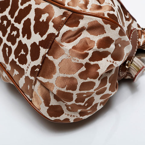FENDI Leo Bird Pattern Canvas Shoulder Bag Brown WS21336