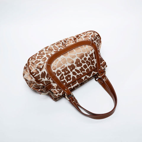 FENDI Leo Bird Pattern Canvas Shoulder Bag Brown WS21336