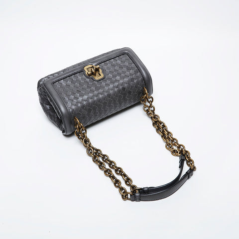 BOTTEGAVENETA INTRECCIATO Chain Flap Shoulder Bag gray WS21340