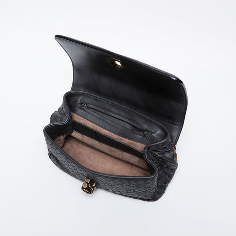 BOTTEGAVENETA INTRECCIATO Chain Flap Shoulder Bag gray WS21340