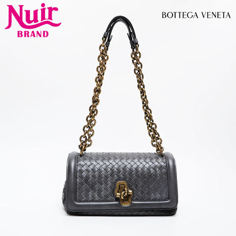 BOTTEGAVENETA INTRECCIATO Chain Flap Shoulder Bag gray WS21340