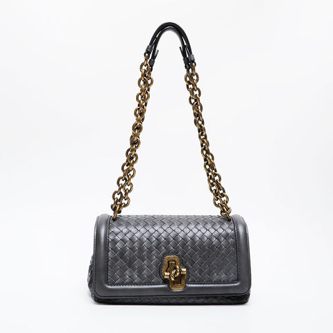 BOTTEGAVENETA INTRECCIATO Chain Flap Shoulder Bag gray WS21340