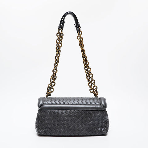 BOTTEGAVENETA INTRECCIATO Chain Flap Shoulder Bag gray WS21340