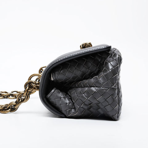 BOTTEGAVENETA INTRECCIATO Chain Flap Shoulder Bag gray WS21340
