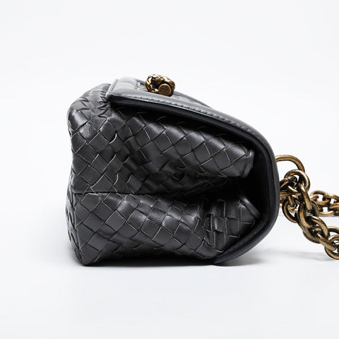 BOTTEGAVENETA INTRECCIATO Chain Flap Shoulder Bag gray WS21340