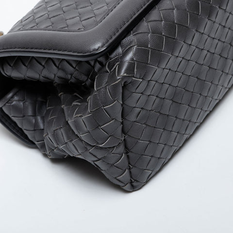 BOTTEGAVENETA INTRECCIATO Chain Flap Shoulder Bag gray WS21340