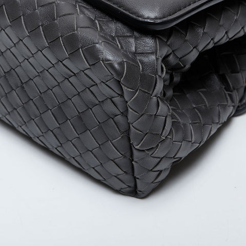 BOTTEGAVENETA INTRECCIATO Chain Flap Shoulder Bag gray WS21340