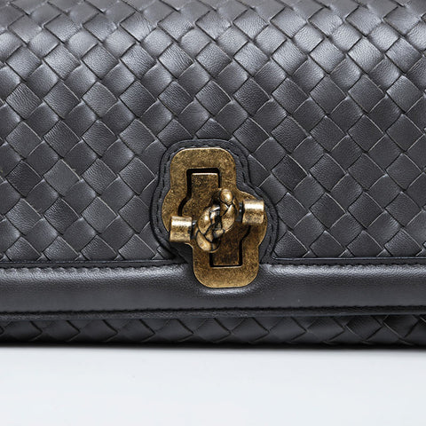 BOTTEGAVENETA INTRECCIATO Chain Flap Shoulder Bag gray WS21340