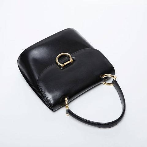 CELINE Gancini Double Flap Leather Top Handle Bag Handbag black WS21353