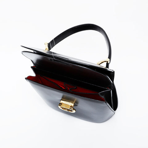 CELINE Gancini Double Flap Leather Top Handle Bag Handbag black WS21353