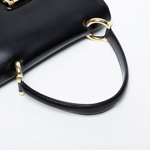 CELINE Gancini Double Flap Leather Top Handle Bag Handbag black WS21353