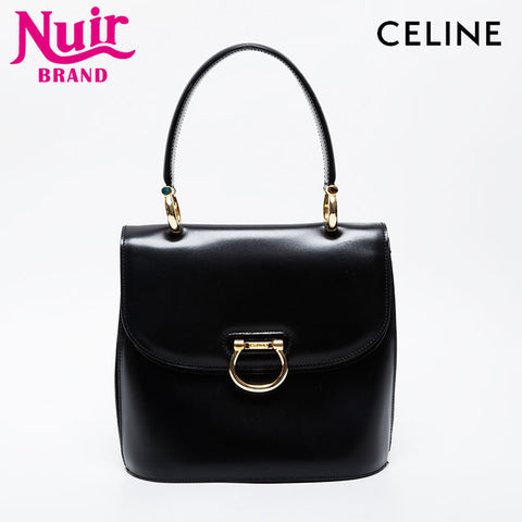 CELINE Gancini Double Flap Leather Top Handle Bag Handbag black WS21353