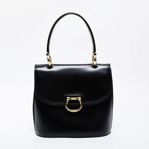 CELINE Gancini Double Flap Leather Top Handle Bag Handbag black WS21353