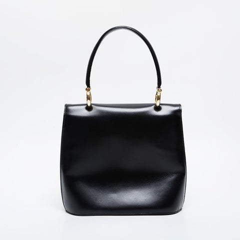 CELINE Gancini Double Flap Leather Top Handle Bag Handbag black WS21353
