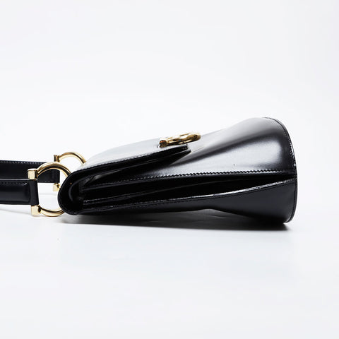 CELINE Gancini Double Flap Leather Top Handle Bag Handbag black WS21353