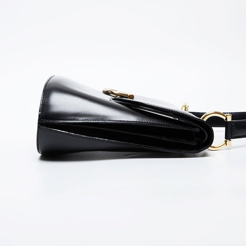 CELINE Gancini Double Flap Leather Top Handle Bag Handbag black WS21353