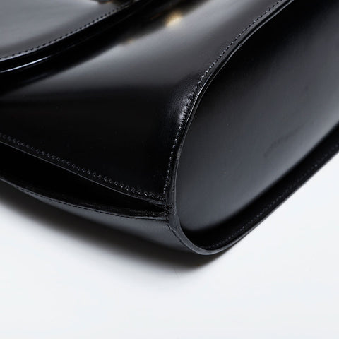 CELINE Gancini Double Flap Leather Top Handle Bag Handbag black WS21353