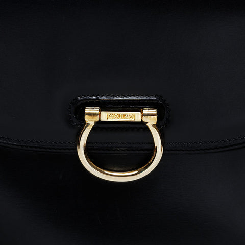 CELINE Gancini Double Flap Leather Top Handle Bag Handbag black WS21353