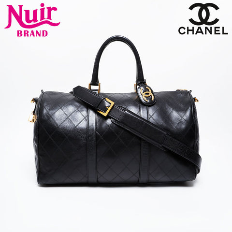 CHANEL No. 1 1989-1991 Bicolor Leather 2-way Boston bag black WS21358