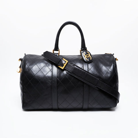 CHANEL No. 1 1989-1991 Bicolor Leather 2-way Boston bag black WS21358