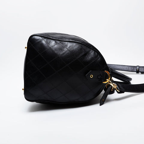 CHANEL No. 1 1989-1991 Bicolor Leather 2-way Boston bag black WS21358
