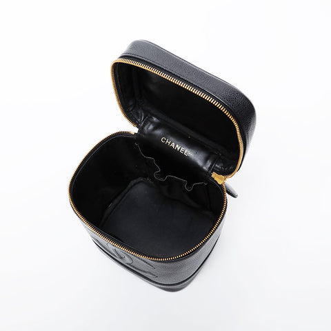 CHANEL No. 6 2000-2002 Caviar COCO Mark Vertical Vanity Handbag black WS21360