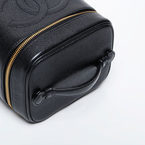 CHANEL No. 6 2000-2002 Caviar COCO Mark Vertical Vanity Handbag black WS21360