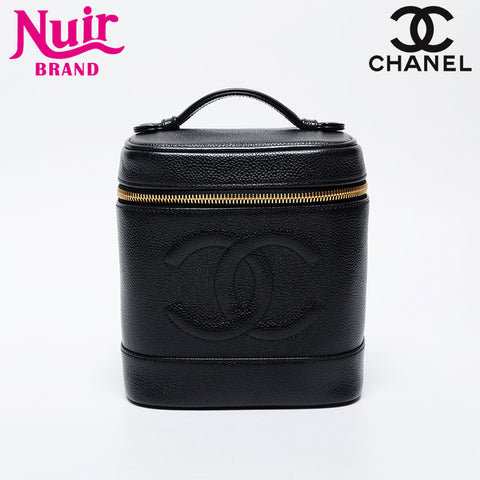 CHANEL No. 6 2000-2002 Caviar COCO Mark Vertical Vanity Handbag black WS21360