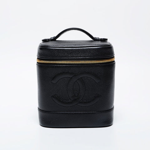 CHANEL No. 6 2000-2002 Caviar COCO Mark Vertical Vanity Handbag black WS21360