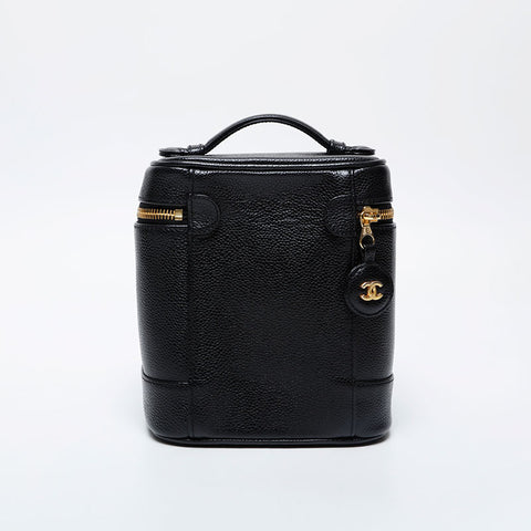CHANEL No. 6 2000-2002 Caviar COCO Mark Vertical Vanity Handbag black WS21360