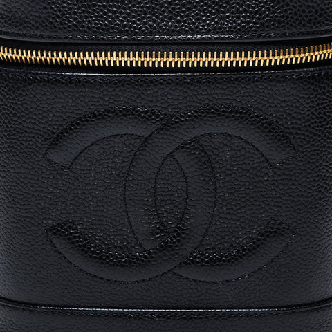 CHANEL No. 6 2000-2002 Caviar COCO Mark Vertical Vanity Handbag black WS21360