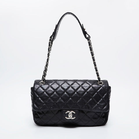 CHANEL 15th series 2011 Punching Matelasse Flap Chain Shoulder Bag black WS21364