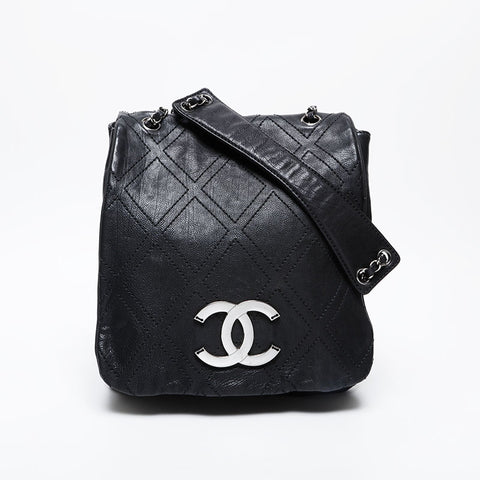 CHANEL 10 series 2005-2006 COCO Mark Calfskin Shoulder Bag black WS21365
