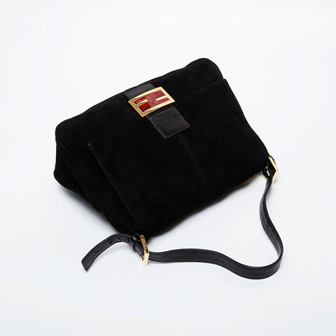 FENDI Suede Mamma Bucket Shoulder Bag black WS21367
