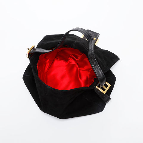 FENDI Suede Mamma Bucket Shoulder Bag black WS21367