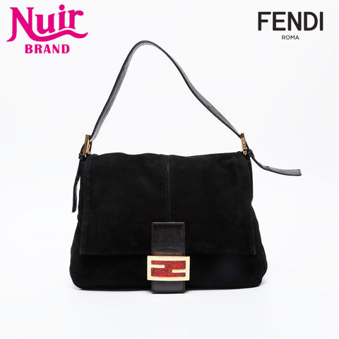 FENDI Suede Mamma Bucket Shoulder Bag black WS21367