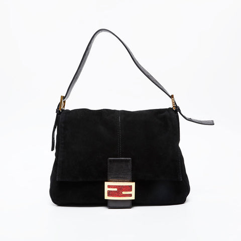 FENDI Suede Mamma Bucket Shoulder Bag black WS21367