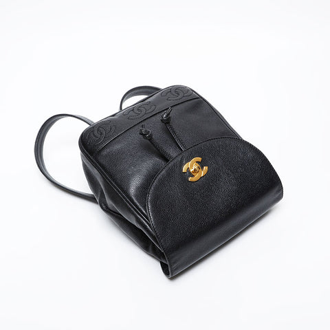 CHANEL No. 3 1996-1997 Caviar COCO Mark Turnlock Backpack  Daypack black WS21370