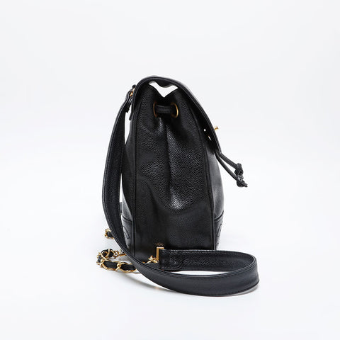 CHANEL No. 3 1996-1997 Caviar COCO Mark Turnlock Backpack  Daypack black WS21370