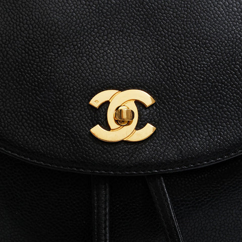 CHANEL No. 3 1996-1997 Caviar COCO Mark Turnlock Backpack  Daypack black WS21370