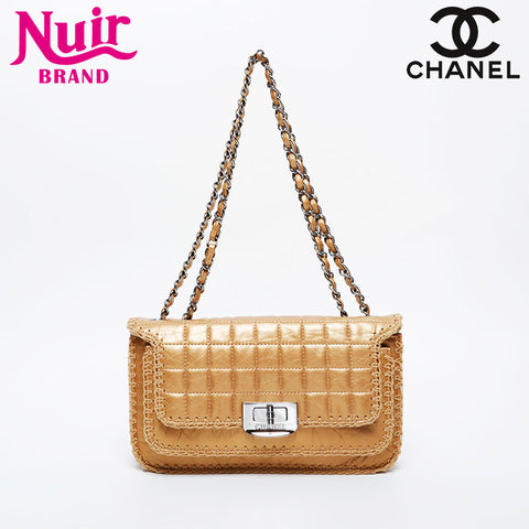 CHANEL 10 series 2005-2006 2.55 Chocolate Bar Chain Shoulder Bag gold WS21377