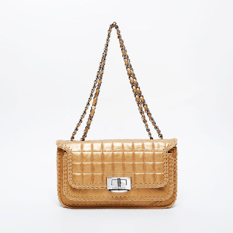 CHANEL 10 series 2005-2006 2.55 Chocolate Bar Chain Shoulder Bag gold WS21377