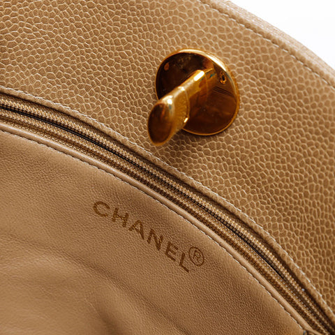 CHANEL No. 3 1996-1997 Caviar Matelasse Tote Handbag beige WS21378
