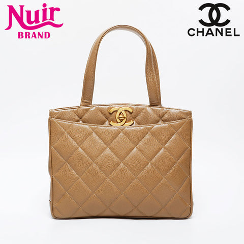 CHANEL No. 3 1996-1997 Caviar Matelasse Tote Handbag beige WS21378